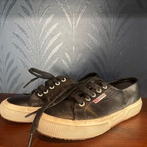 Superga Black Leather Low-Top Sneakers